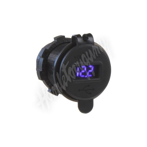 34562B 2x USB nabíječka s voltmetrem voděodolná do panelu, modré (1151665)