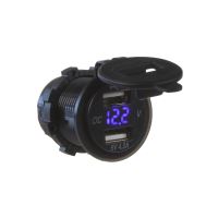34562B 2x USB nabíječka s voltmetrem voděodolná do panelu, modré (1151666)