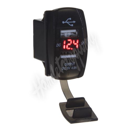 34566R 2x USB zásuvka "Rocker" s voltmetrem, červená_(1)