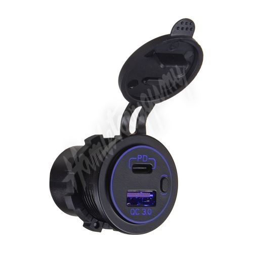 34576 USB nabíječka QC3.0 + USB-C, modré podsvícení_(1)