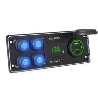 47187 Panel s 4x spínači + USB-C/USB-A + Voltmetr, 12/24V 47187 Panel s 4x spínači + USB-C/USB-A + Voltmetr, 12/24V