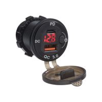 34725R USB nabíječka QC3.0 + USB-C, digitální voltmetr, hliníková do panelu, 12/24V 34725R USB nabíječka QC3.0 + USB-C, digitální voltmetr, hliníková do panelu, 12/24V