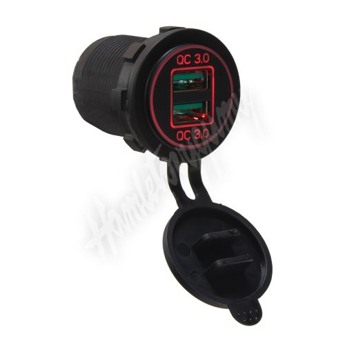 34564R 2x USB nabíječka voděodolná do panelu, QC3.0, červená_(1)
